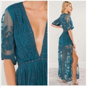 Boho Lace Maxi Dress Teal Folkster